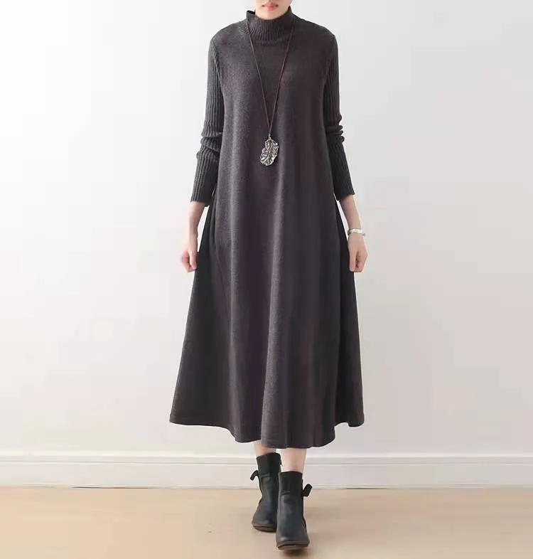 2021 winter Blue long maxi dresses plus size cotton winter dresses warm woolen dress