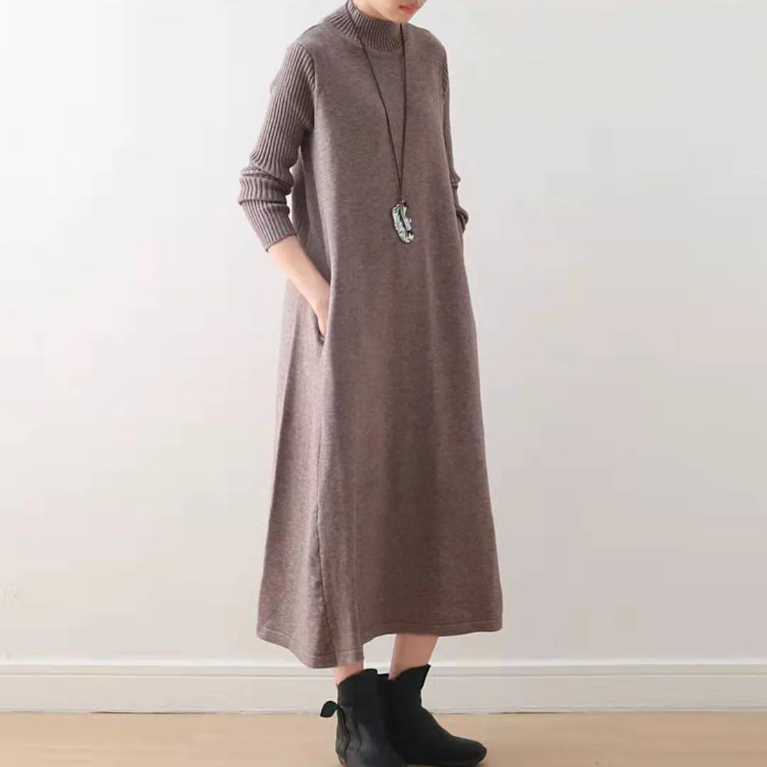 2021 winter Blue long maxi dresses plus size cotton winter dresses warm woolen dress