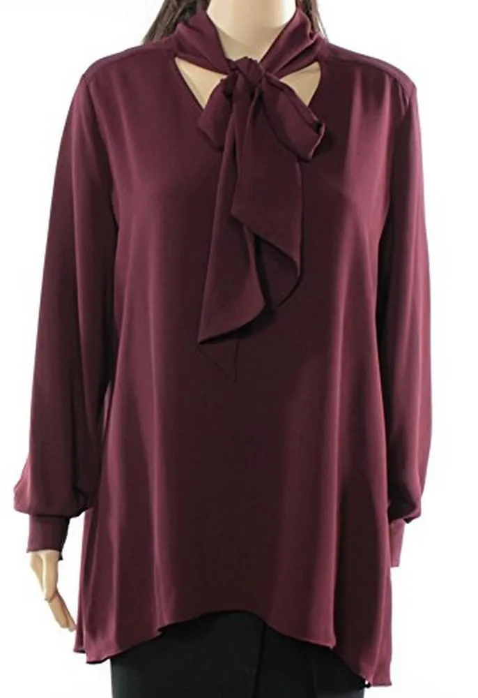 Alfani Women's Tie-Neck High-Low Blouse, Marooned,14