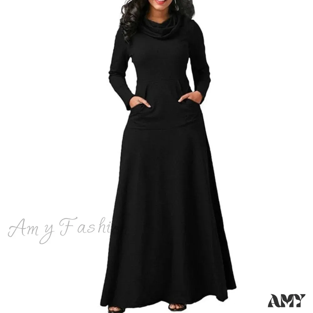 Amy Fashion - Warm High Collar Women Long-sleeved Dress