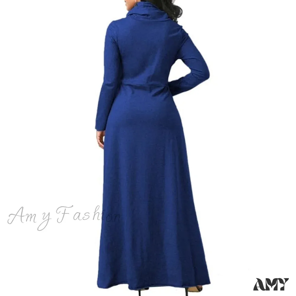 Amy Fashion - Warm High Collar Women Long-sleeved Dress