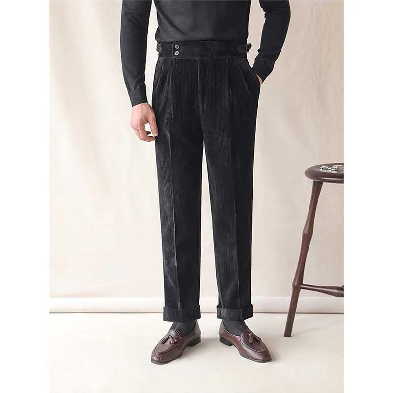 Autumn and Winter Business Corduroy Warm High-waisted Trousers