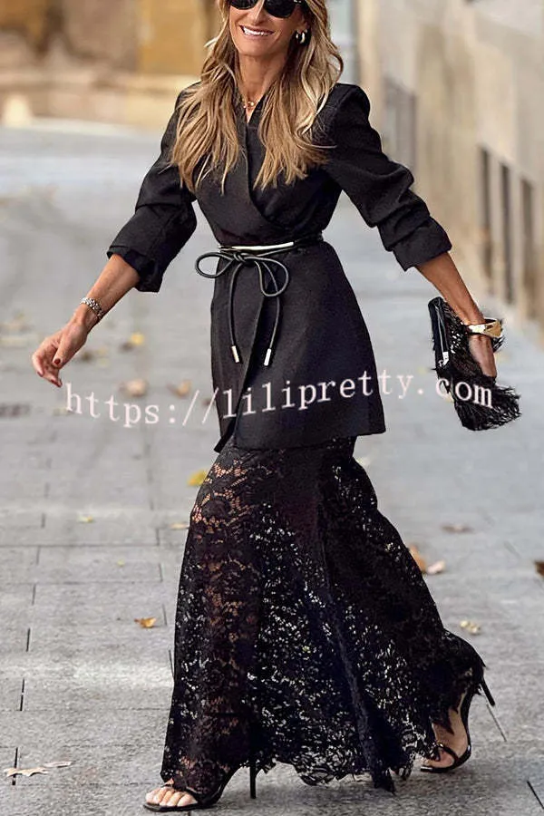 Basic Chic Floral Lace High Rise Elastic Waist Maxi Skirt