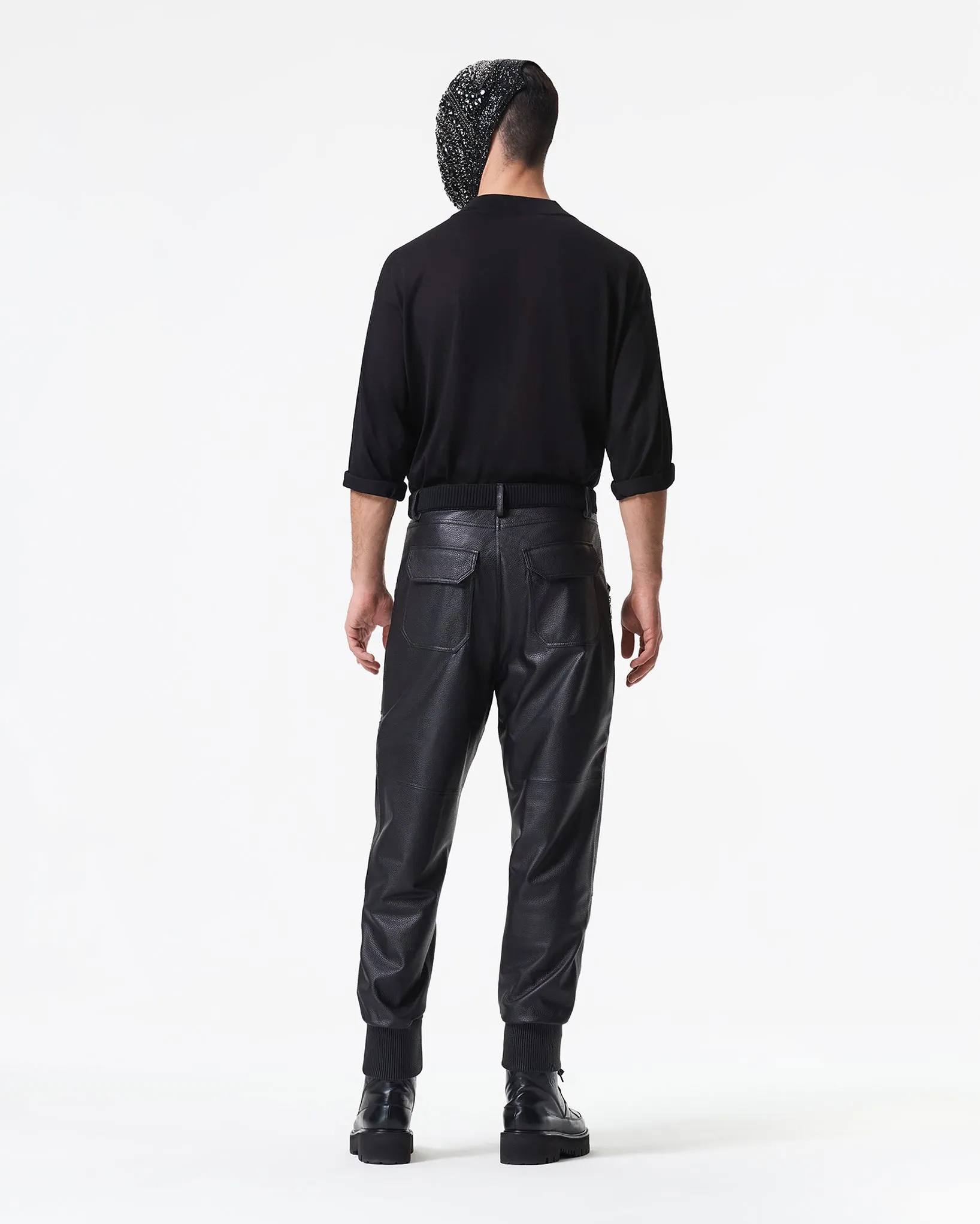 BLACK DEER LEATHER PANTS WITH LOGO