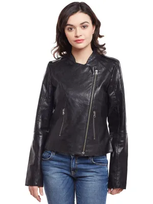 Black Leather Classic Biker Women Jacket