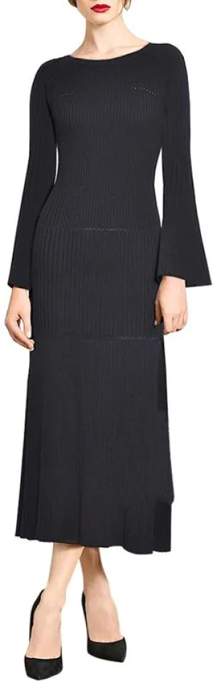 Black Long-Sleeve Knit Midi Dress