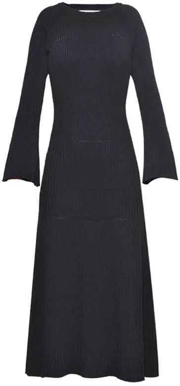 Black Long-Sleeve Knit Midi Dress