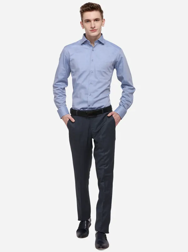 Blue & Grey Checked Super Slim Fit Formal Trouser | JadeBlue