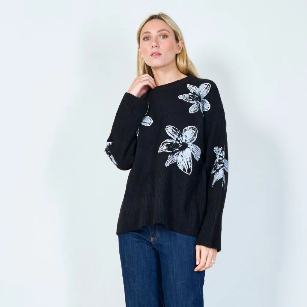 Bold floral print sweater wholesale