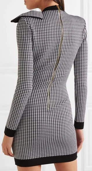 Bow-Embellished Gingham Stretch-Knit Mini Dress