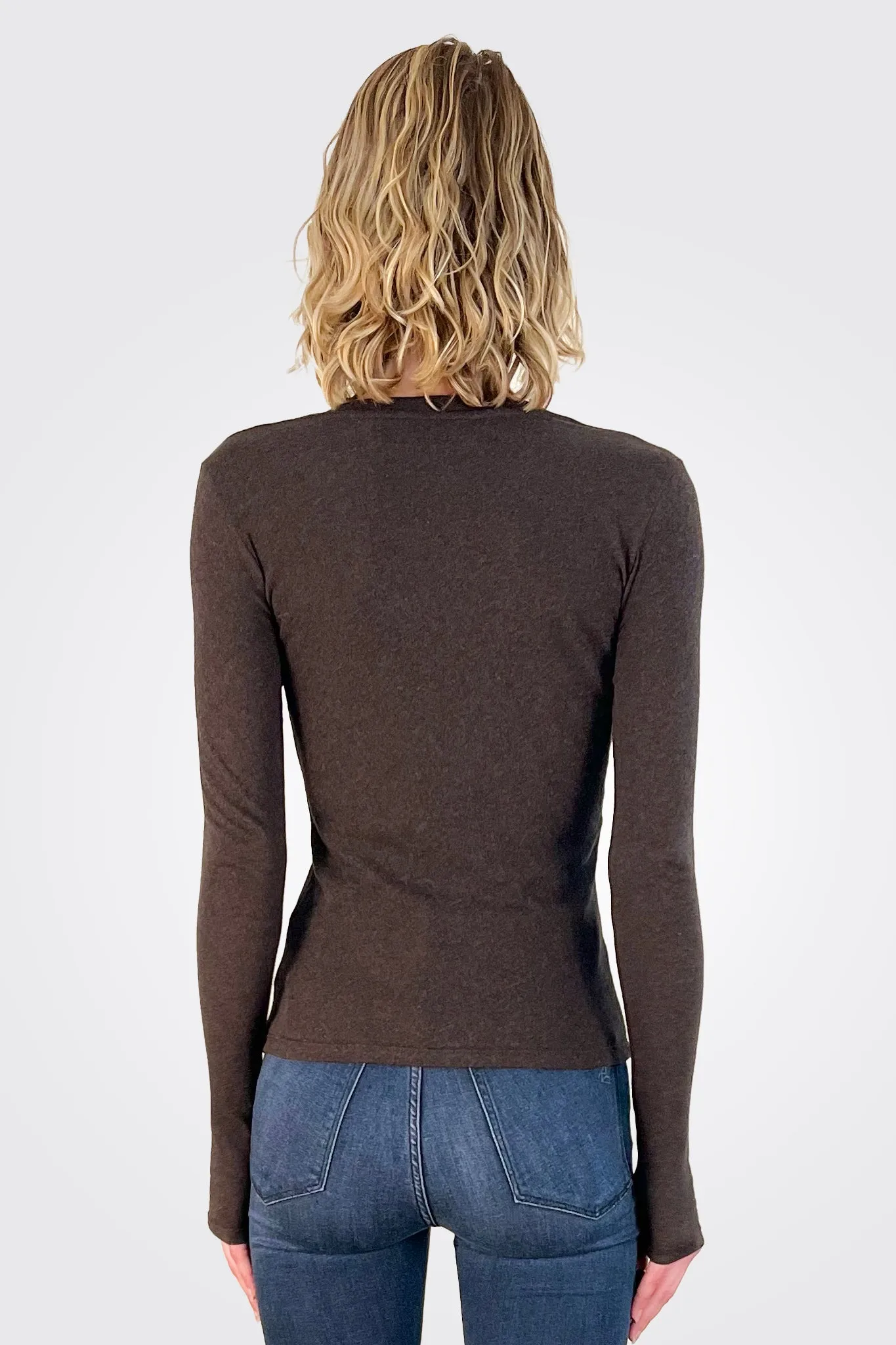 Cashmere Long Sleeve Cardigan - Dark Brown