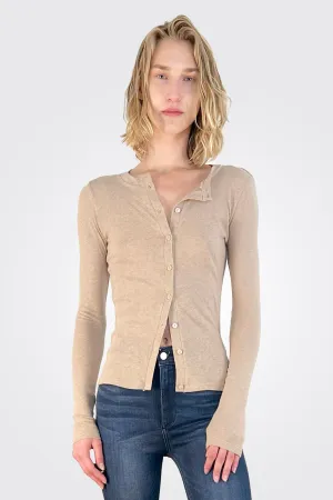 Cashmere Long Sleeve Cardigan - Khaki