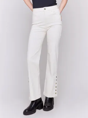 Charlie B Side Button Natural Flare Leg Pant