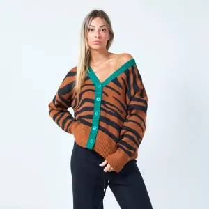 Chic zebra print cardigan wholesale