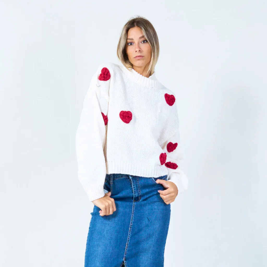 Chunky heart knit turtleneck sweater wholesale