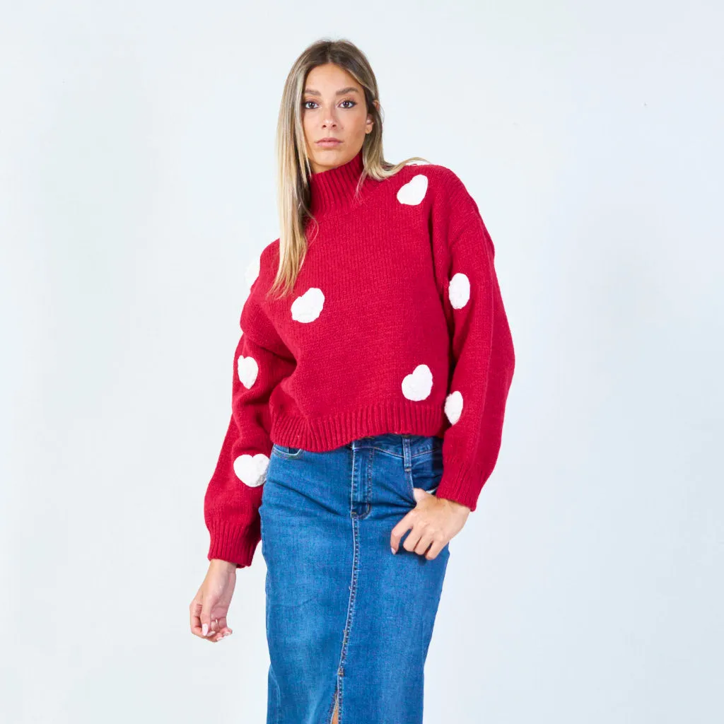 Chunky heart knit turtleneck sweater wholesale