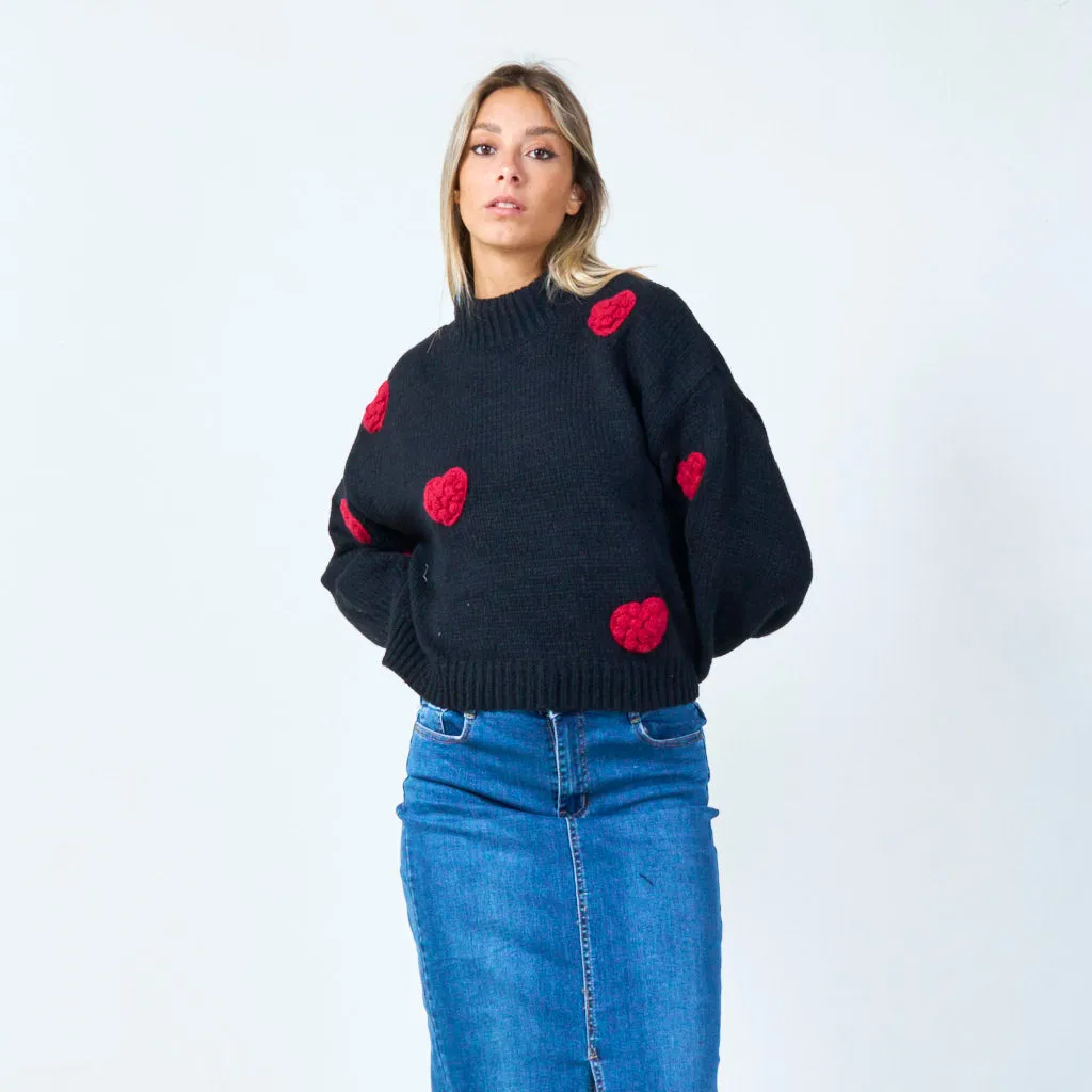 Chunky heart knit turtleneck sweater wholesale