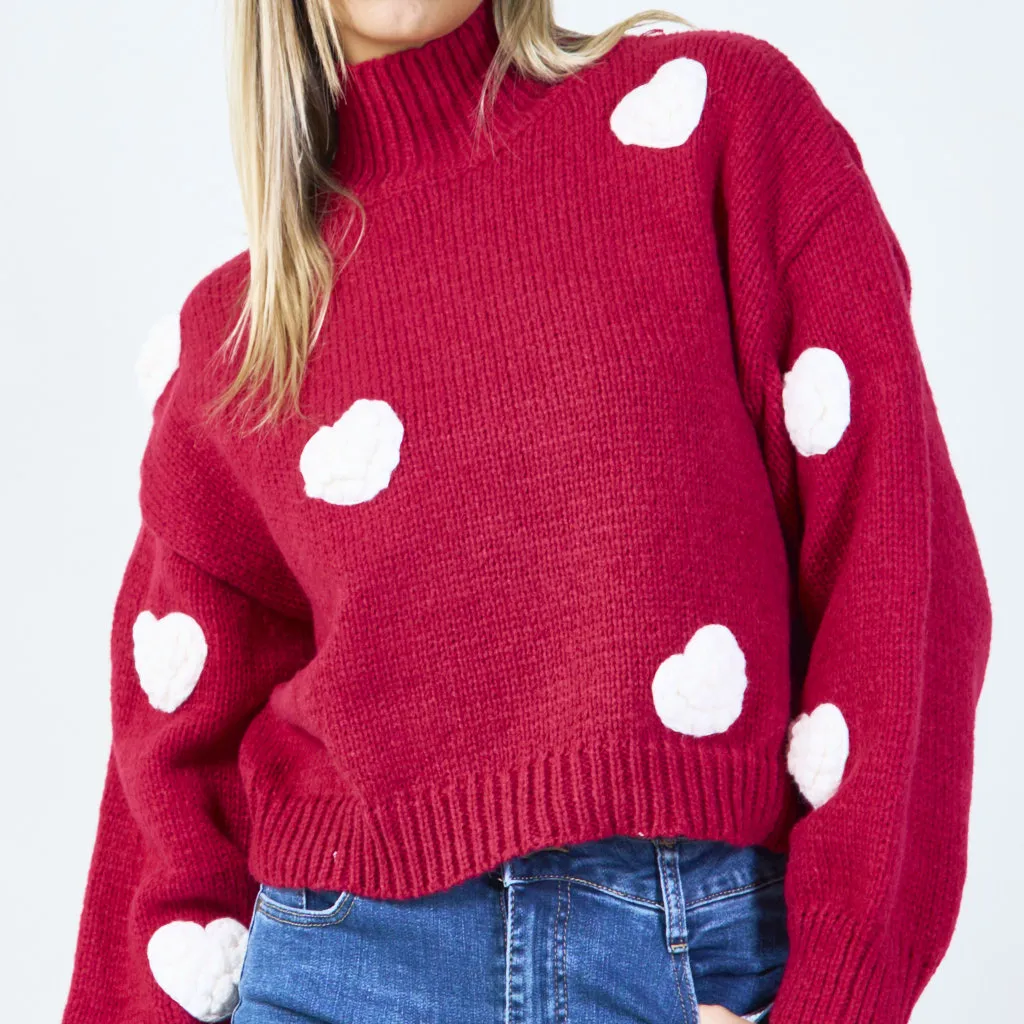 Chunky heart knit turtleneck sweater wholesale