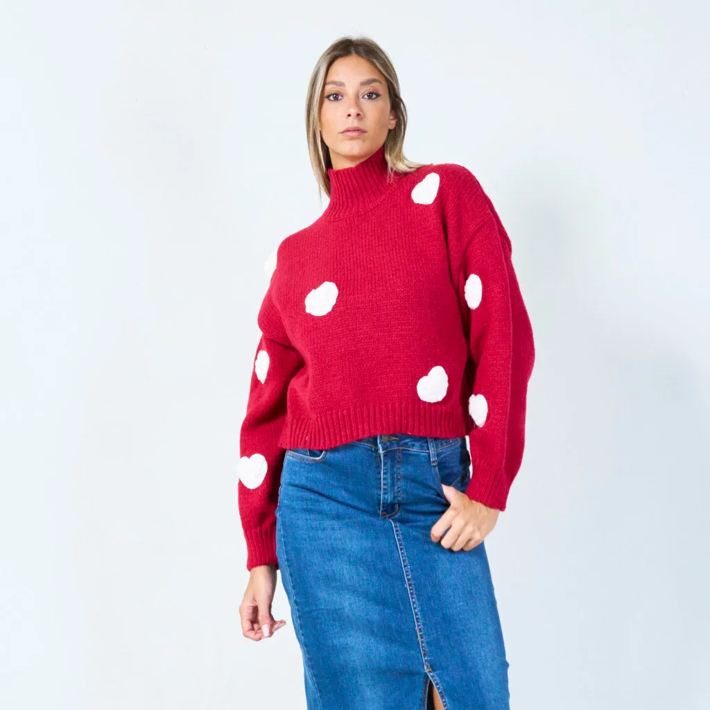 Chunky heart knit turtleneck sweater wholesale