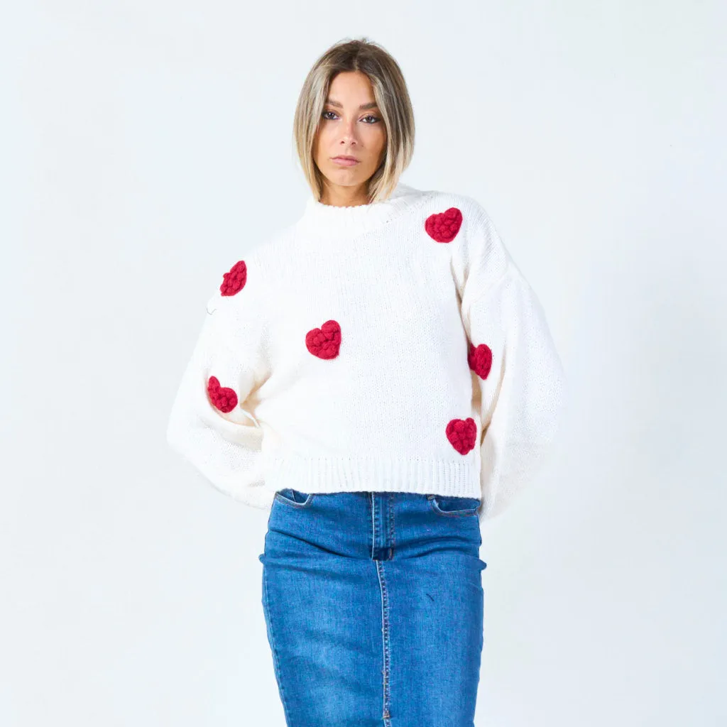 Chunky heart knit turtleneck sweater wholesale