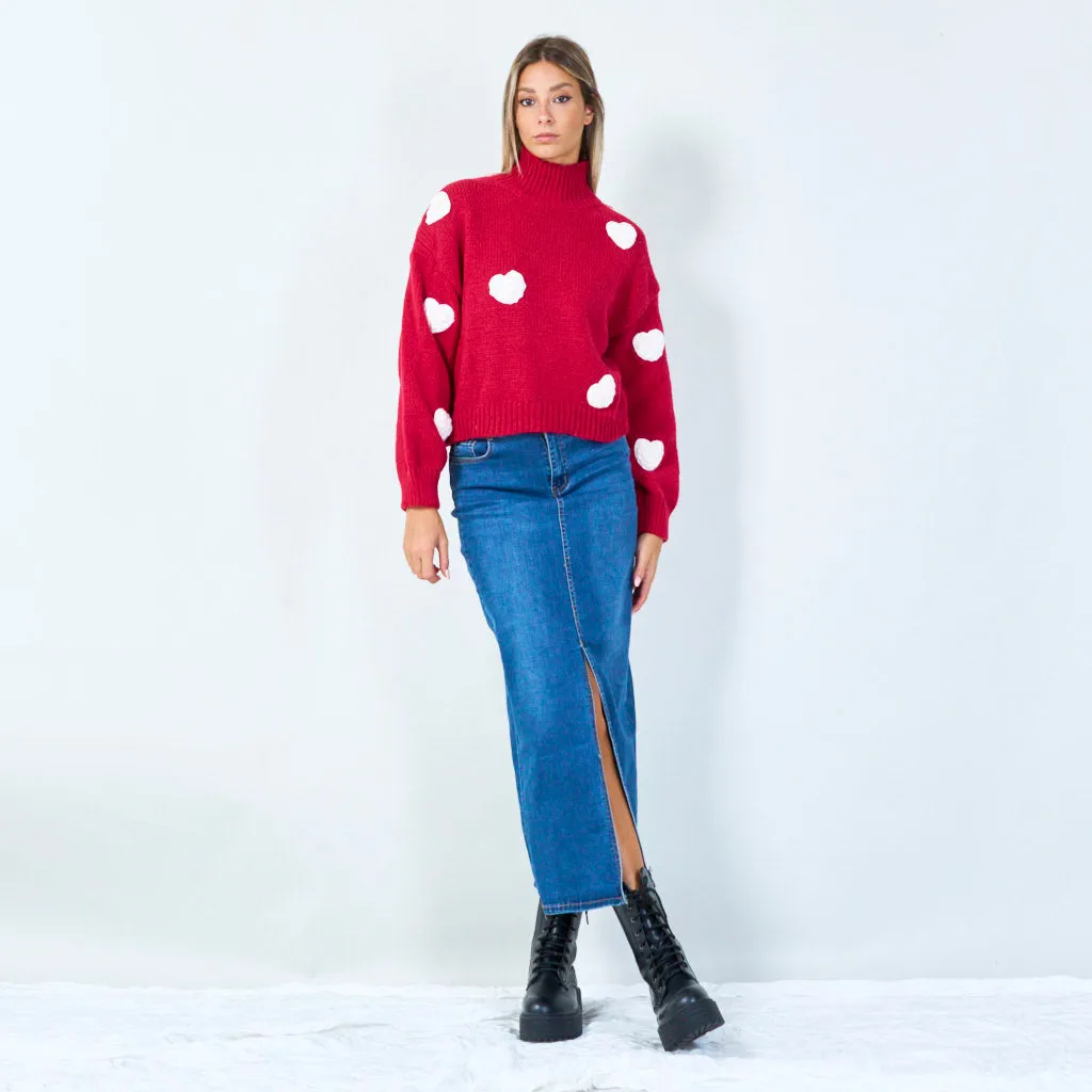 Chunky heart knit turtleneck sweater wholesale