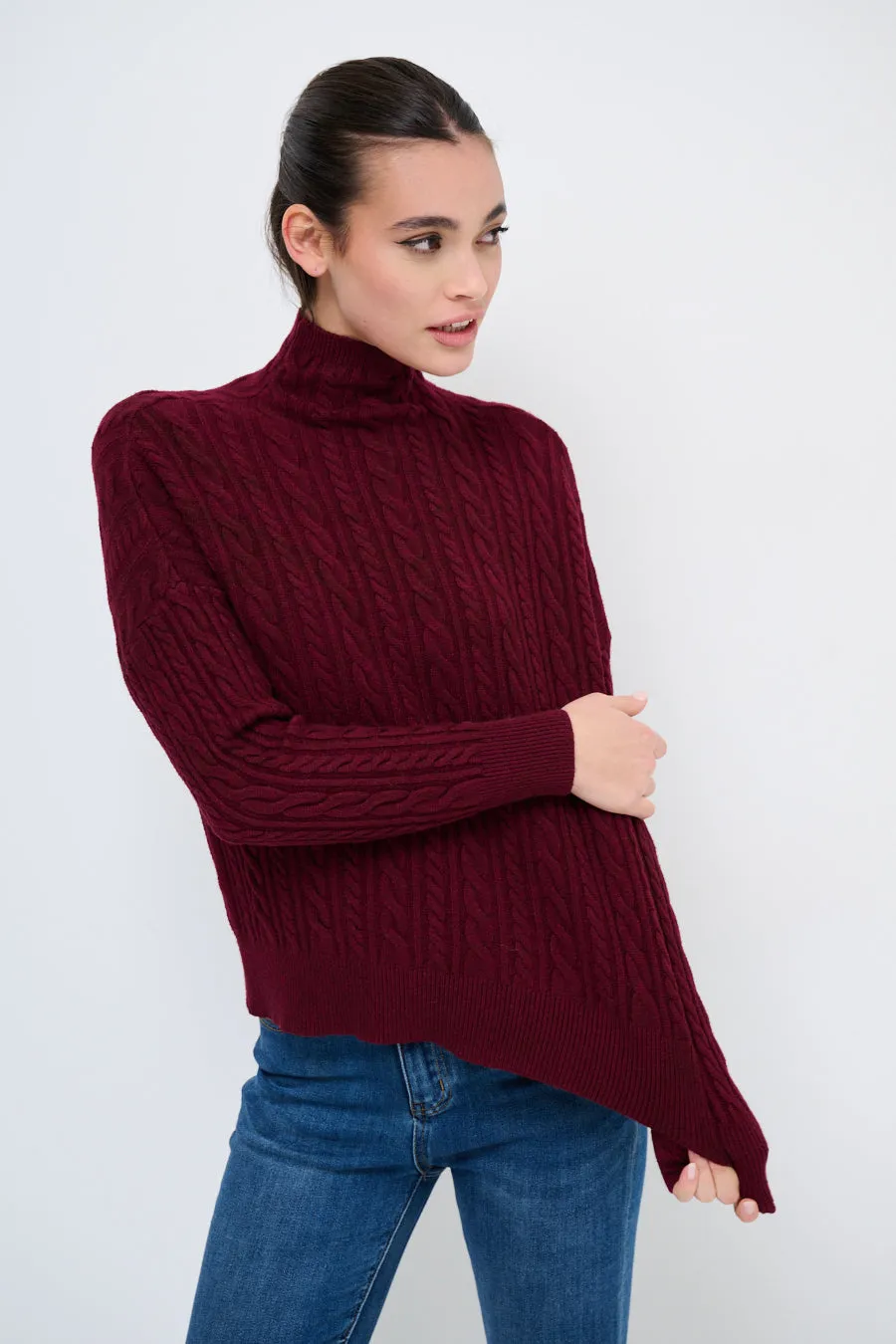 Cozy cable-knit turtleneck sweater wholesale