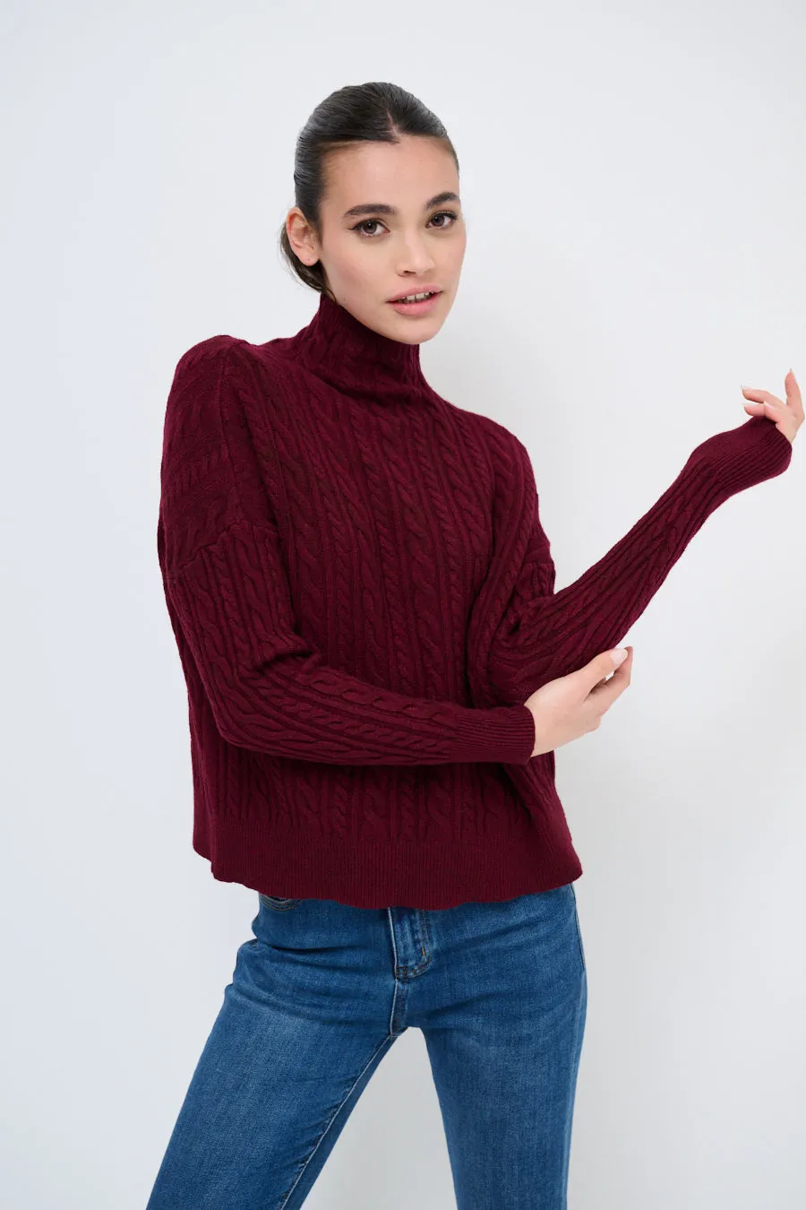 Cozy cable-knit turtleneck sweater wholesale