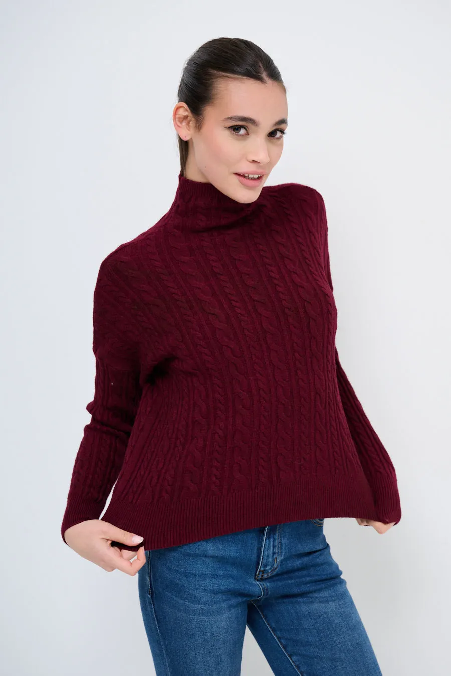 Cozy cable-knit turtleneck sweater wholesale