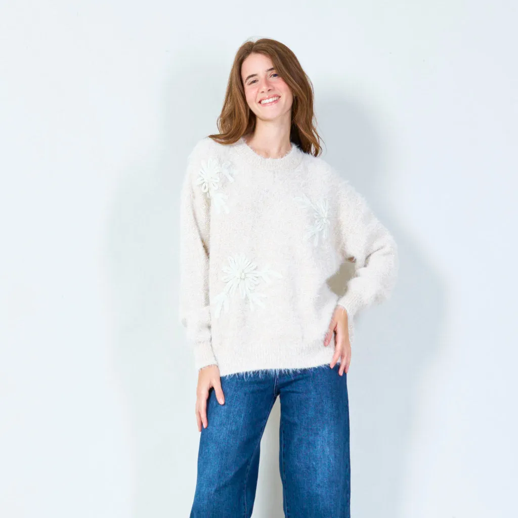 Cozy knit sweater with floral embroidery wholesale