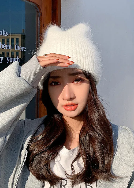 Cute White Warm Rabbit Hair Knit Bonnie Hat