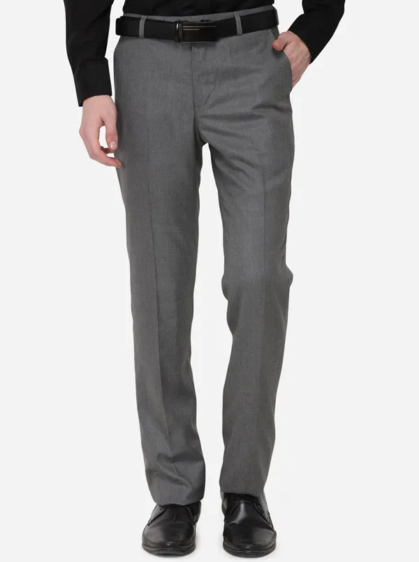 Dark Grey Solid Classic Fit Formal Trouser | Greenfibre