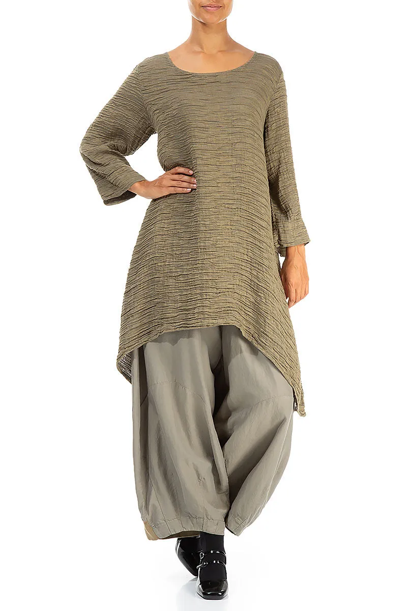 Dropped Edge Silver Sage Crinkled Silk Tunic