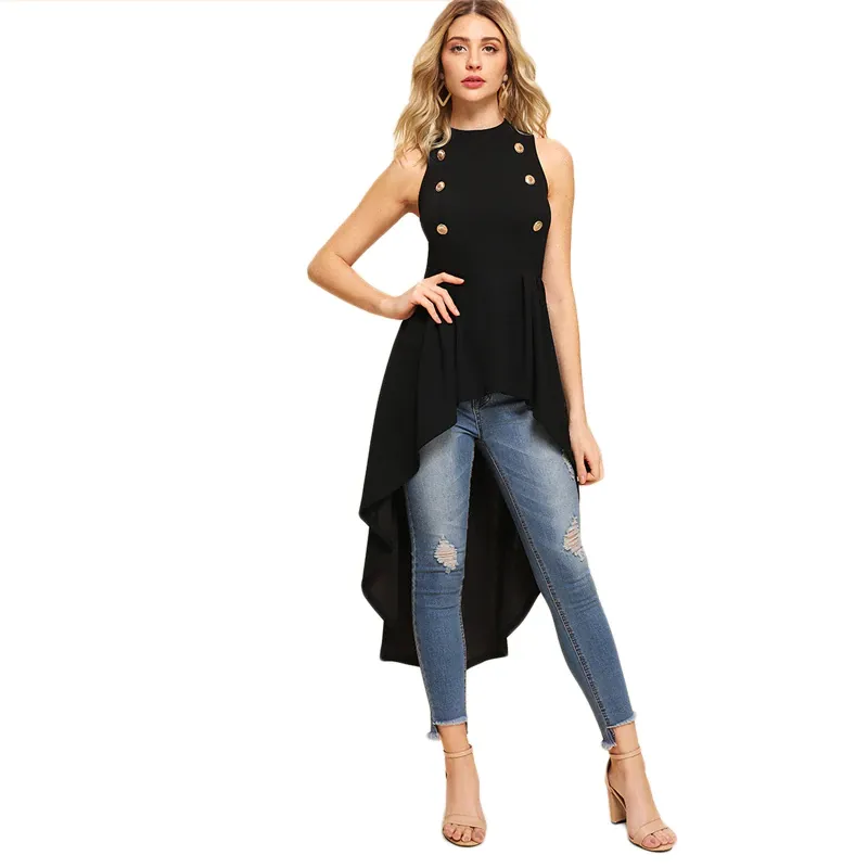 Elegant Party Double Button Asymmetrical Blouse