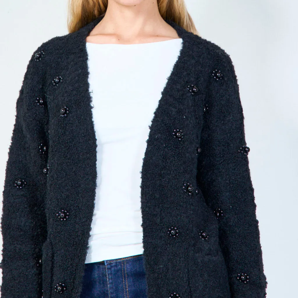 Elegant pearl-embellished open cardigan wholesale