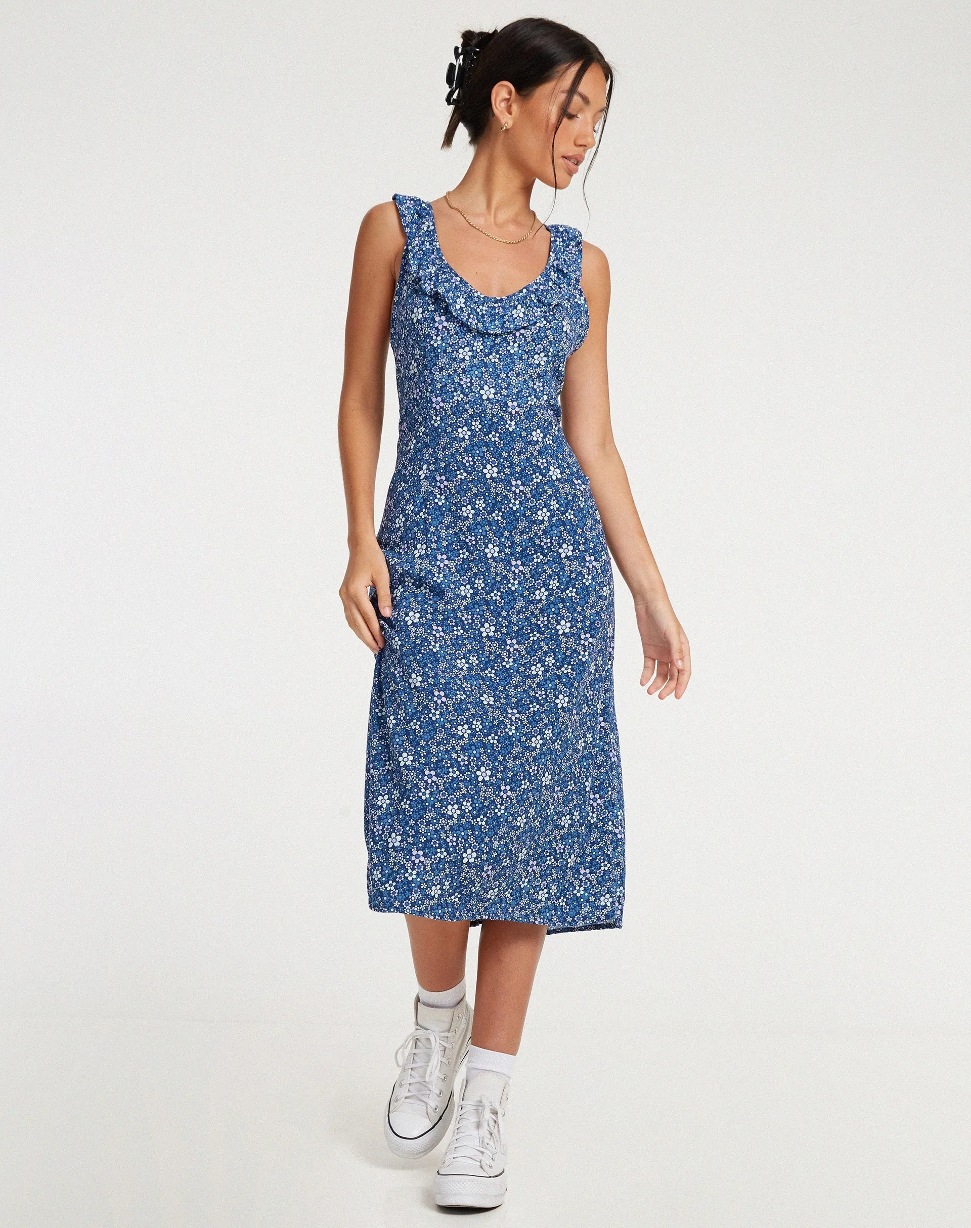 Elleta Midi Dress in Retro Floral Blue