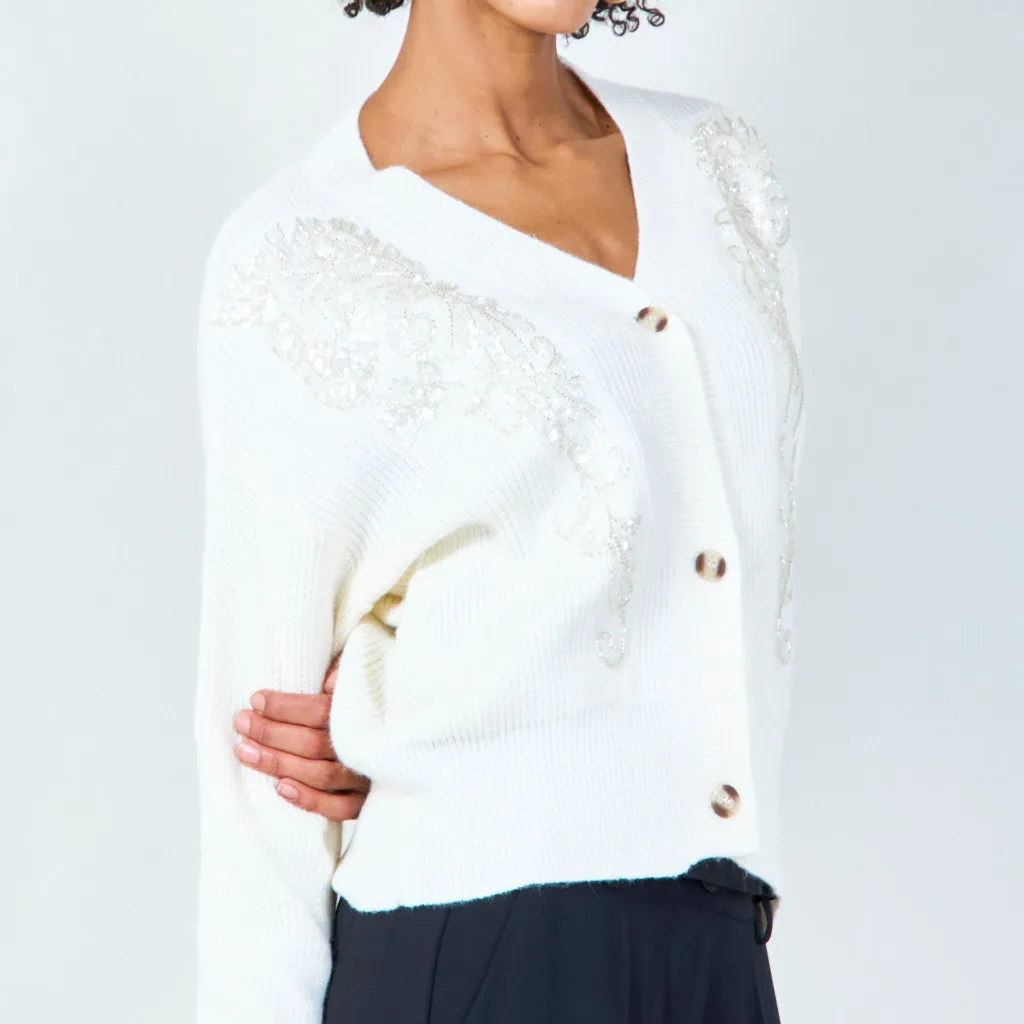 Embellished button-up cardigan with sequin details wholesale