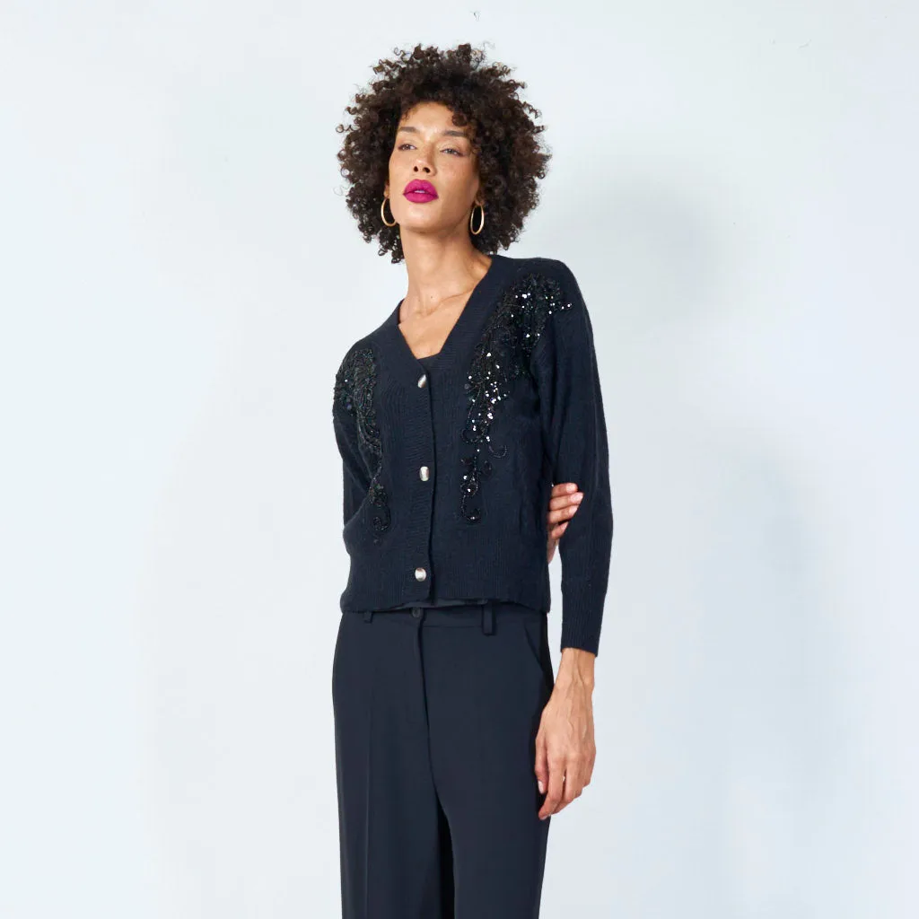 Embellished button-up cardigan with sequin details wholesale