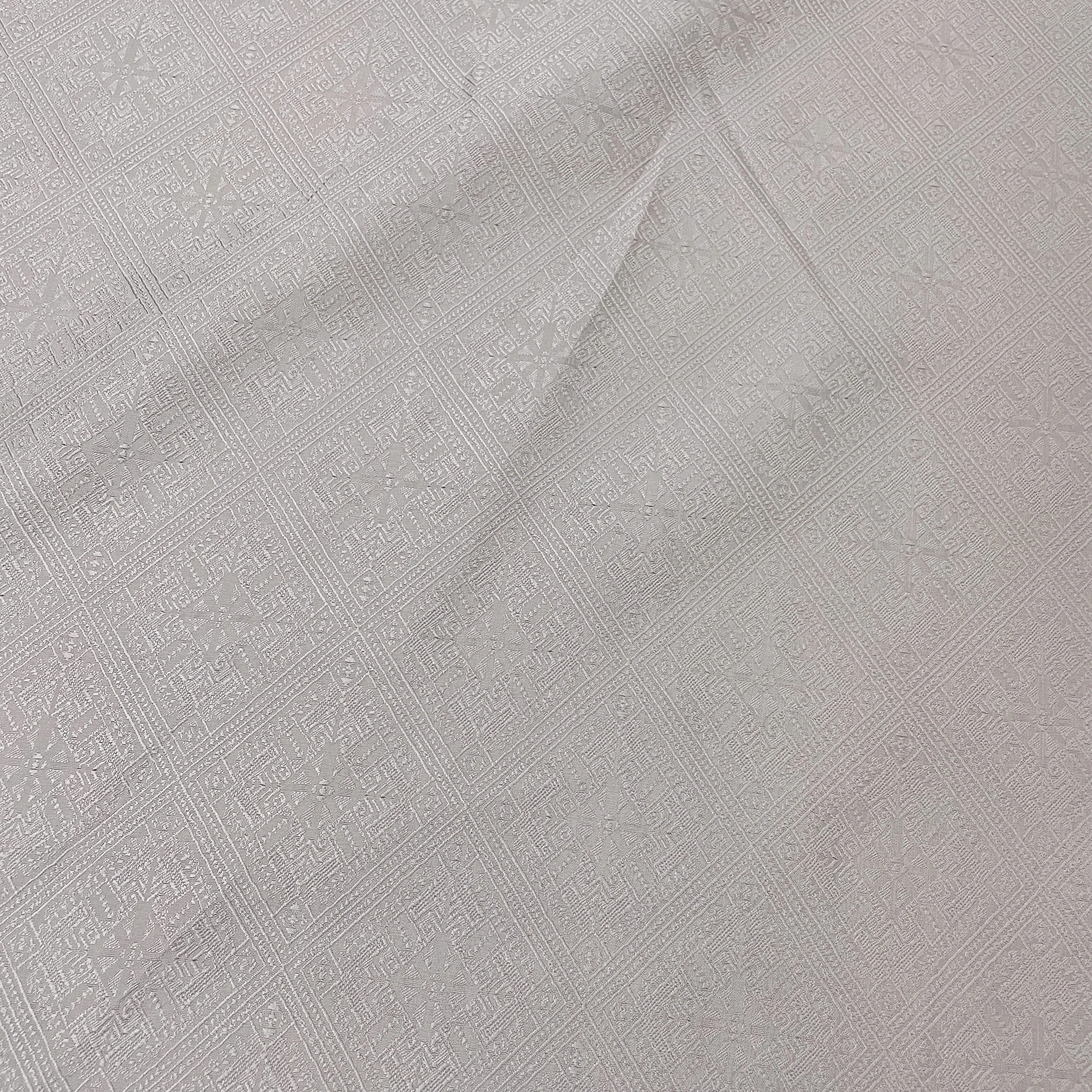 Exclusive Beige Geometrical Embroidery Satin Fabric