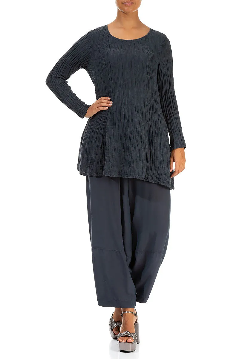 Flared Crinkled Graphite Silk Tunic