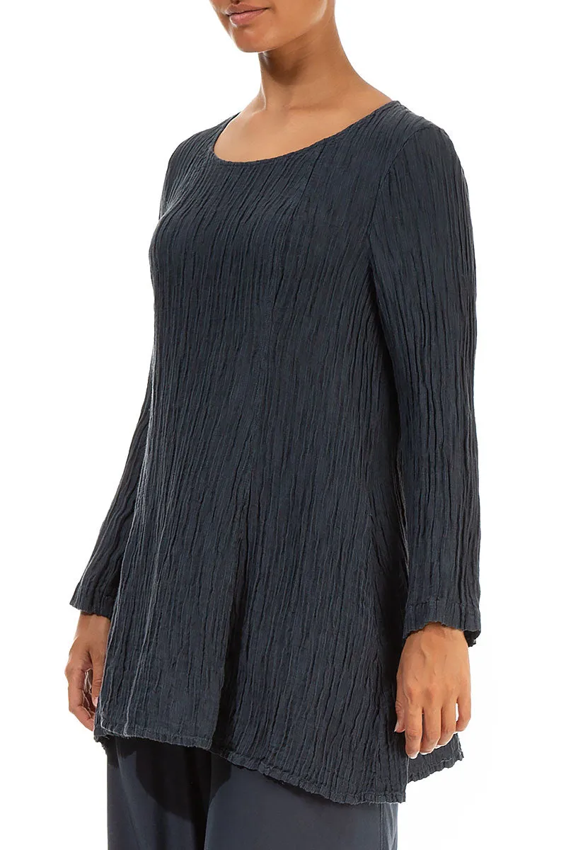 Flared Crinkled Graphite Silk Tunic