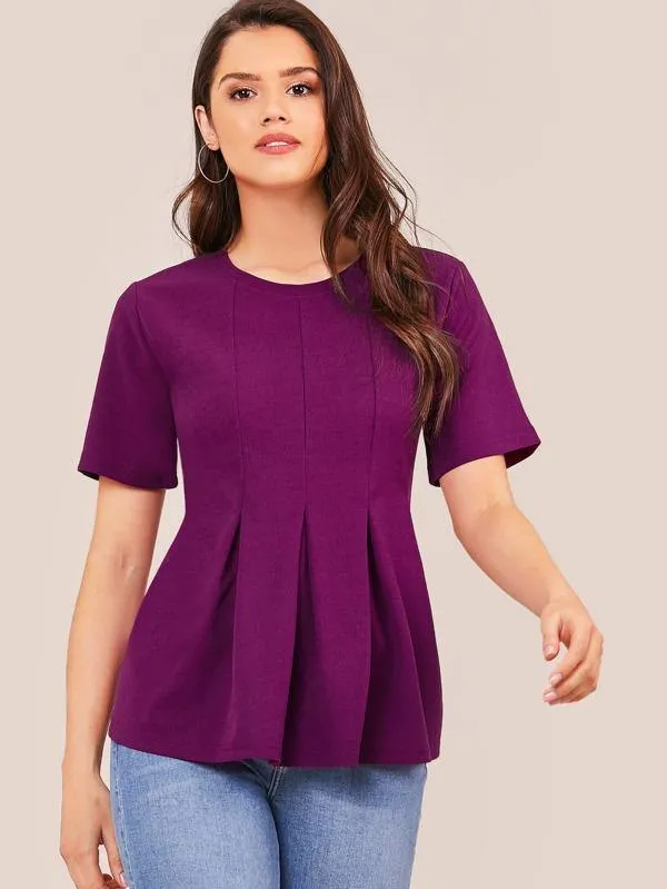 Foldover Pleated Front Solid Top