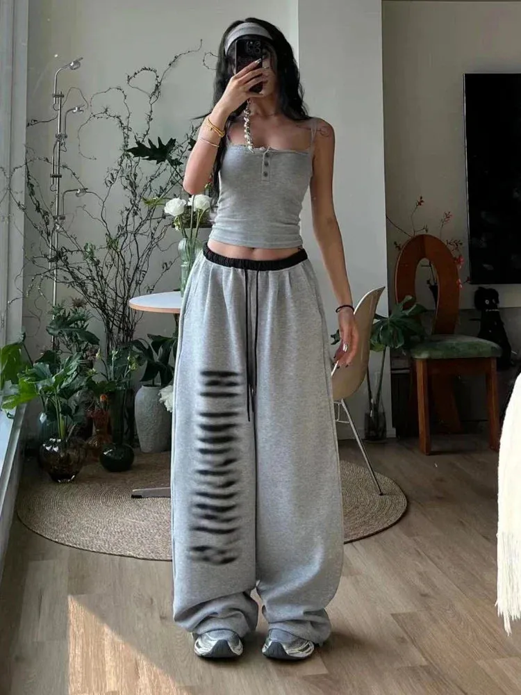 Grey Baggy Stylish Slit Patchwork Sweatpants&nbsp;