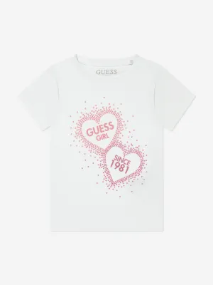 Guess Girls Heart Logo T-Shirt in White