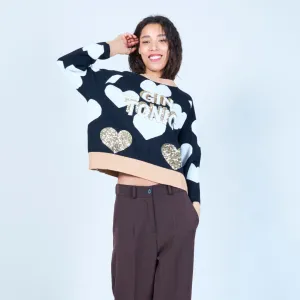 Heart pattern sweater with sequin details wholesale