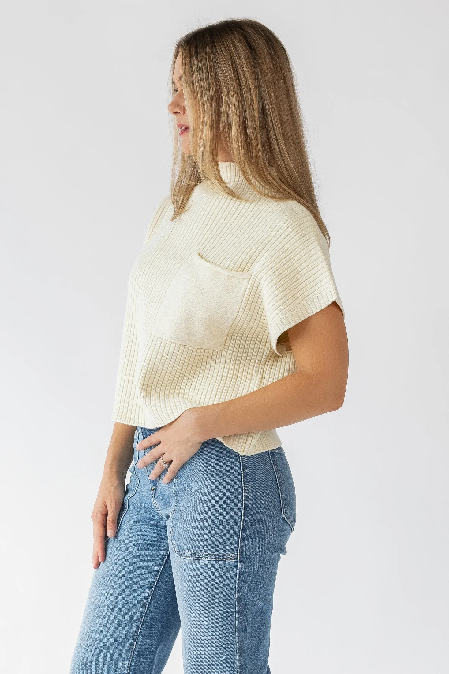 Joliet Cream Pocket Cropped Sweater - Final Sale