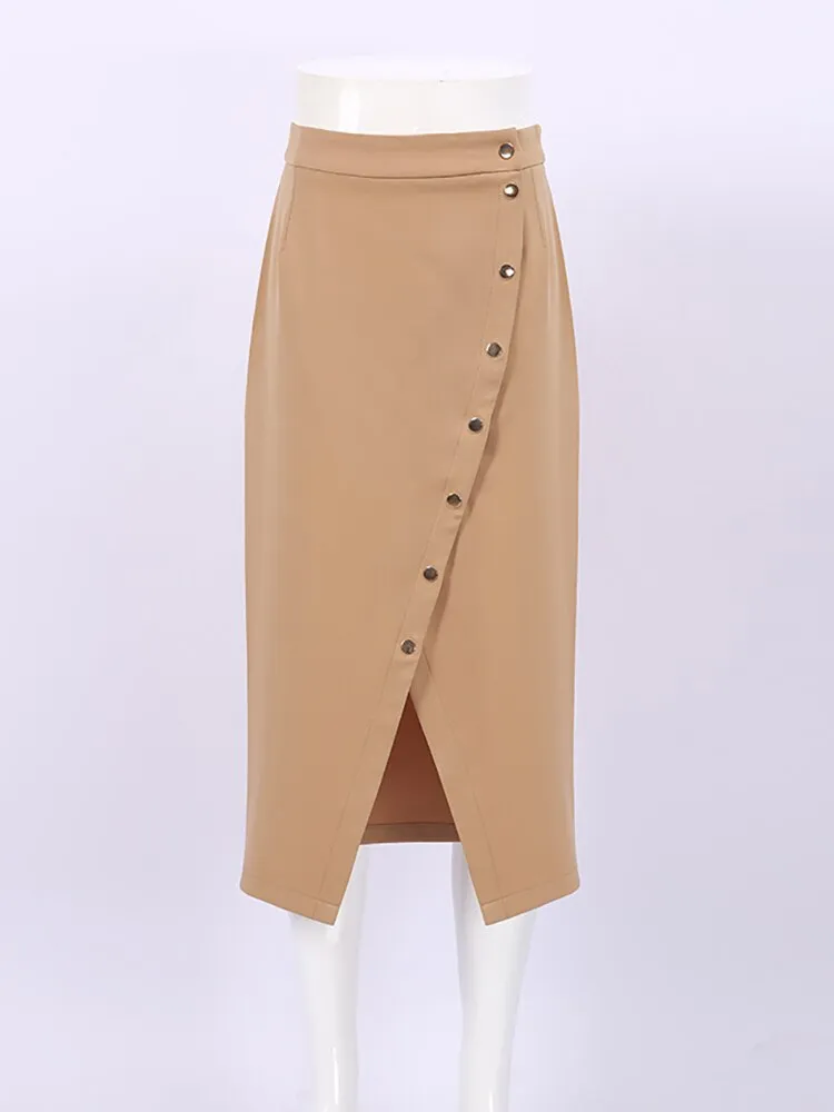 Joskaa Vintage Slit Skirts Elegant Women 2024 High Waist A-Line Skirts Office Ladies Black Midi Skirts Chic New Fall Dress