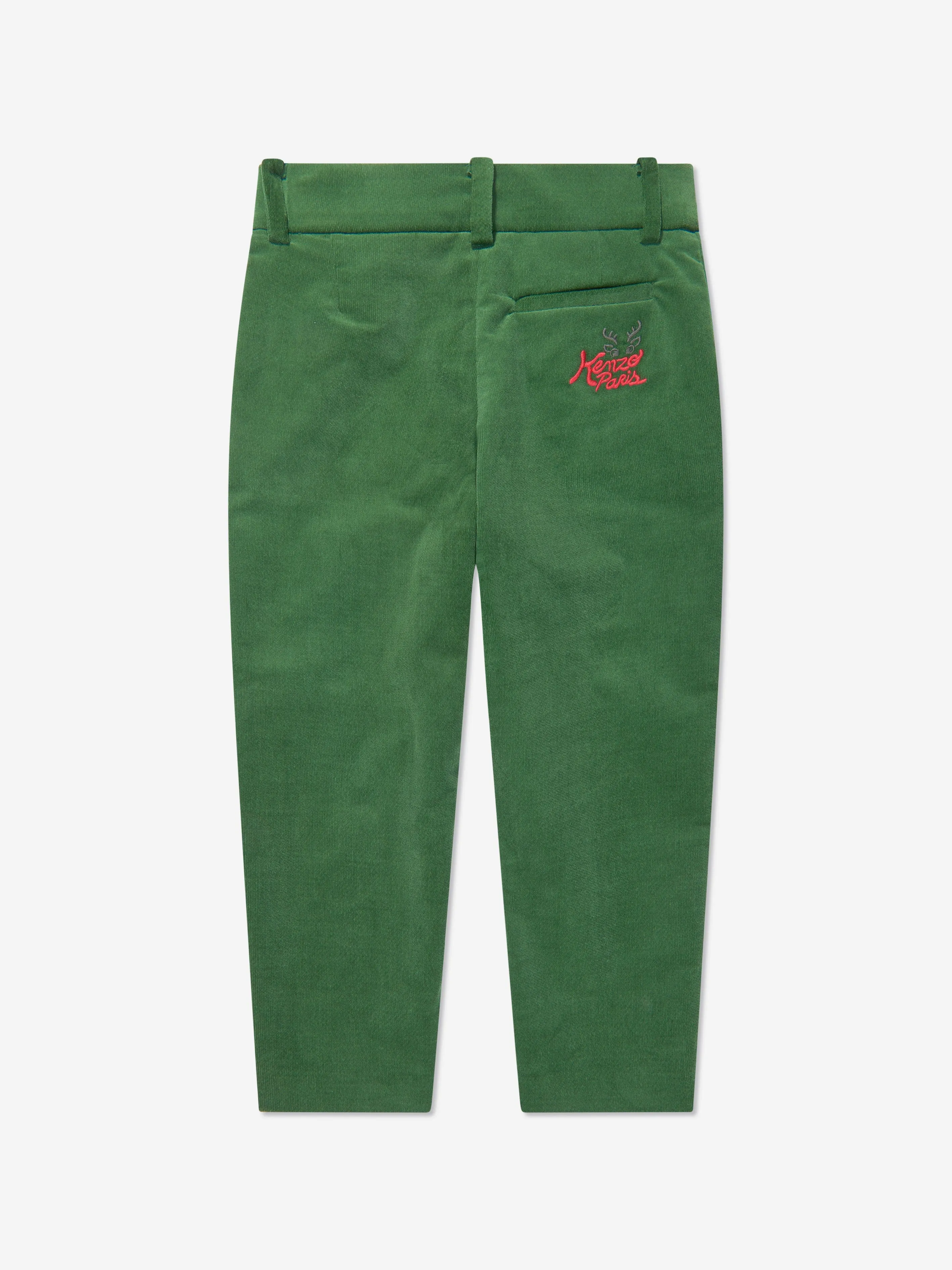 KENZO Boys Velvet Trousers in Green