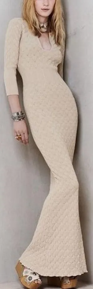 Knit Textured Stretchy Long Wool Dress