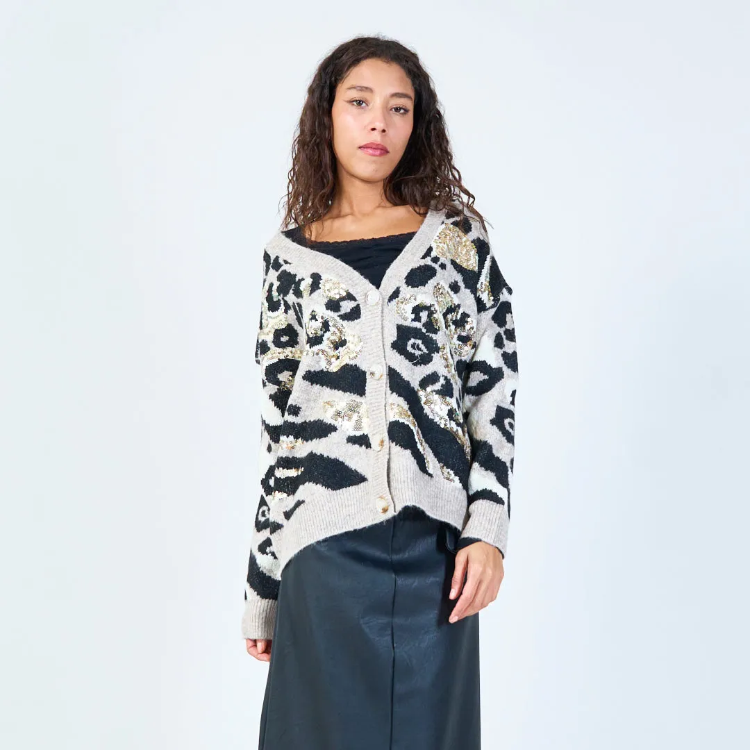 Leopard pattern sequin cardigan wholesale