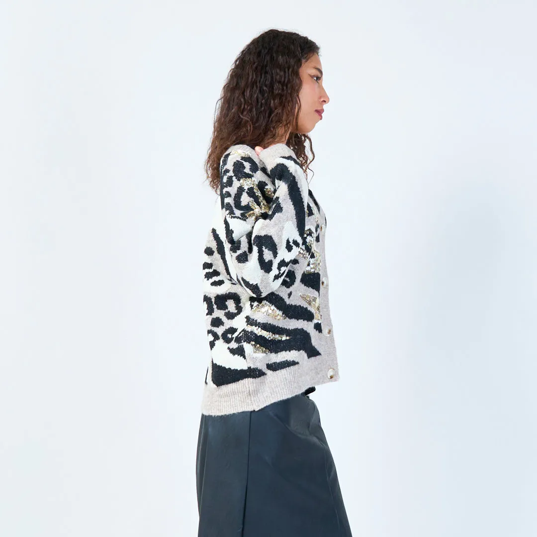 Leopard pattern sequin cardigan wholesale